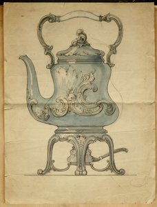 Uma chaleira e suporte de prata em forma, House of Carl Faberge