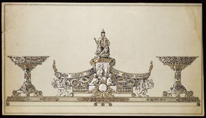 Desenho de uma cesta oval de prata, House of Carl Faberge