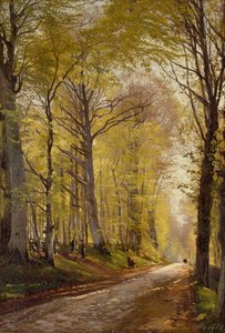 Um caminho na floresta com pastores e gado (óleo sobre tela)