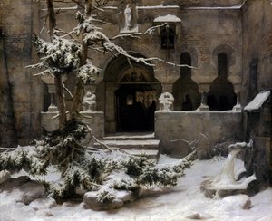 Jardim do mosteiro na neve