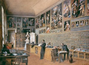 A biblioteca, também o escritório dos funcionários do acervo da Ambras (coleção de retratos)