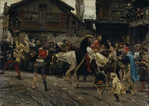 Entrada ignominiosa de Peder Sunnanvader e mestre Knut em Estocolmo em 1526, 1879