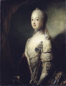 Sophie Madeleine de Danemark, reine de Suede et de Finlande - Retrato de Sophia Magdalena da Dinamarca (1746-1813), rainha da Suécia, de Pilo, Carl Gustaf (1711-1793). Óleo sobre tela