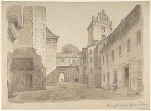 Vista do pátio do castelo em Döben de Carl Gustav Carus