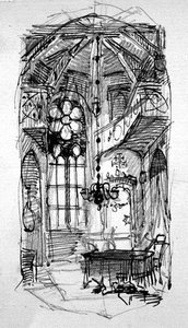 Um esboço do estúdio do artista Oberwesel (caneta e tinta e lápis sobre papel) de Carl Haag