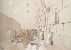 &39;Am Klageplatz der Juden&39;, Muro das Lamentações em Jerusalém, 1869 (lápis e lavagem aumentados com branco sobre papel) de Carl Haag