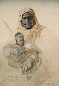 Bachist, um Howazeen Bedawee e Mabzookh, seu pequeno filho, 1859 (lápis e wc lavar no papel)