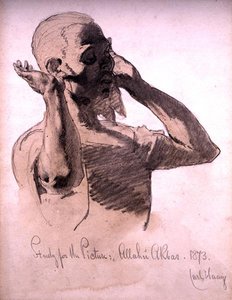 Figura Orando, um estudo para a foto, Allaha Akbar, 1873 (lápis e aguarela no papel) de Carl Haag