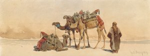 Descansando com três camelos no deserto, 1859