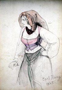Estudo de uma senhora vestindo um traje italiano de Carl Haag