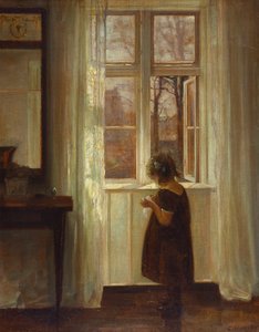 Uma garota em uma janela (óleo sobre tela) de Carl Holsoe