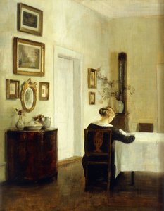 Uma mulher em uma mesa em um interior de Carl Holsoe