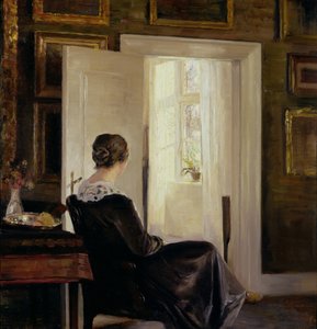 Uma mulher sentada perto de uma porta de Carl Holsoe