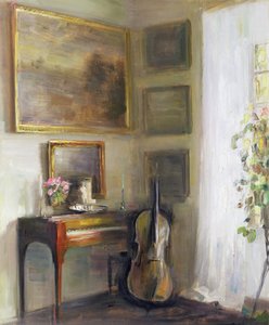 Interior com violoncelo e espineta de Carl Holsoe