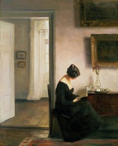 Mulher, leitura, interior
