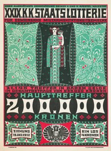 Cartaz anunciando a 24ª loteria de caridade real austríaca em 1912 de Carl Krenek