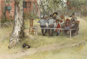 Pequeno-almoço debaixo da grande bétula de Carl Larsson