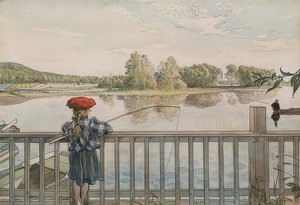 Lisbeth pescando. Por volta de 1895 de Carl Larsson