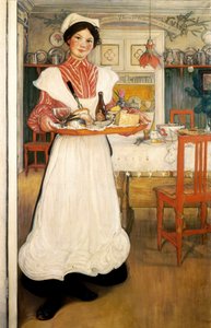 Martina Transportando o café da manhã em uma bandeja de Carl Larsson