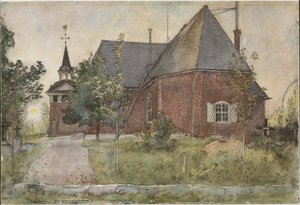 Igreja Antiga de Sundborn. Da coleção «A Home» (26 aguarelas) de Carl Larsson