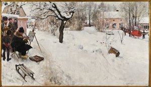 Pintor ao ar livre. Motivo de inverno da Åsögatan 145, Estocolmo de Carl Larsson