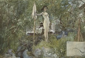 Estúdio ao ar livre, da série A Home, c.1895 (wc no papel) de Carl Larsson