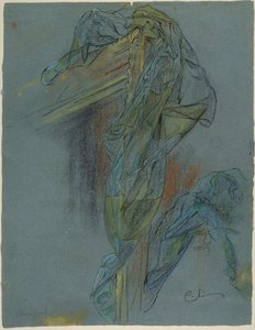 Estudo de uma moldura e de uma cortina da obra «O Triunfo de Vénus», de Boucher: desenho preliminar para o fresco de Lovisa Ulrika na escadaria do Nationalmuseum, em Estocolmo de Carl Larsson