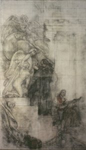 A arte da escultura: Carl Michael Bellman no ateliê de Sergel. Cartão para o fresco no salão inferior do NM de Carl Larsson
