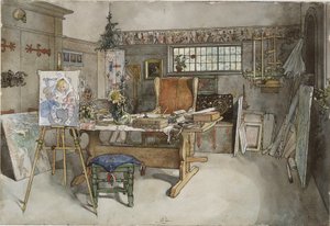O Estúdio. De «A Home» (26 aguarelas) de Carl Larsson