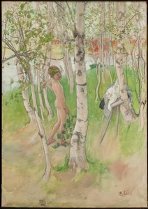 Ulf. Rapaz nu entre bétulas de Carl Larsson