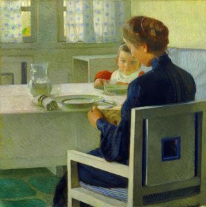 Mãe e filho na mesa. Carl Minor