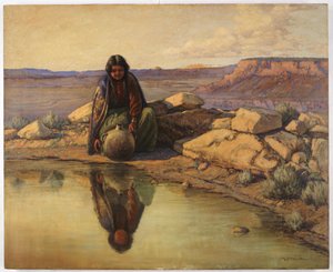 Menina indiana com jarro de olaria (óleo sobre tela) de Carl Moon