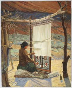 Navaho Weaver, Canyon de Chelly, Navaho Reserve (óleo sobre tela montado em painel)