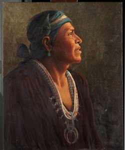 Ta-otza-begay, também chamado de Meguelito, Navajo Medicine Man (óleo sobre tela montado em painel)