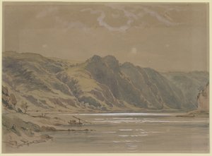 Vista do Reno com altas margens arborizadas de Carl Morgenstern