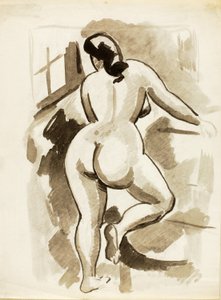Vista posterior de um nu feminino em pé de Carl Newman