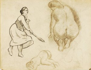 Mulher com raquete de ténis e dois estudos de figuras de Carl Newman