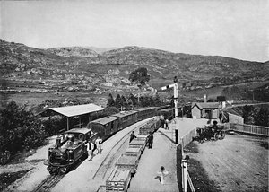 Estrada de ferro Ffestiniog: Estação Tan-Y-Bwlch, c1896