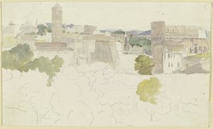 Vista sobre Roma com o Coliseu à direita, montanhas ao longe de Carl Philipp Fohr