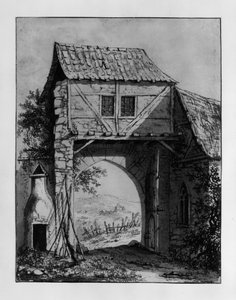 Edifício de portal com vista para uma paisagem com ruína de Carl Philipp Fohr