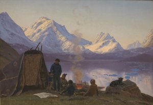Um assentamento groenlandês por um fiorde. Verão de Carl Rasmussen