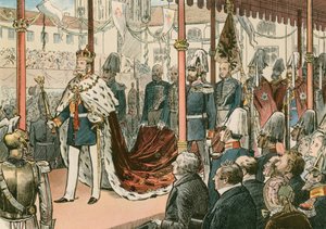 A coroação de Wilhelm I, rei da Prússia e primeiro imperador alemão (1797-1888), em Konigsberg, em 1861
