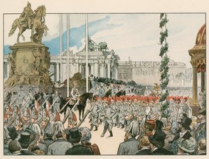 Guilherme II, imperador alemão e rei da Prússia (1859-1941), na dedicação do monumento nacional em Berlim em 1897