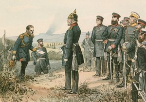 Guilherme I, Rei da Prússia e Imperador da Alemanha (1797-1888), recebendo a rendição de Napoleão III em 1870 após a Batalha de Sedan