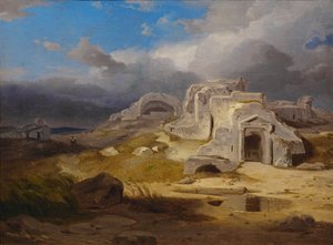 O túmulo de Arquimedes perto de Siracusa, Sicília, Itália ... de Carl Rottmann