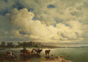 Paisagem de água com vacas de Carl Schweninger d. Ä.
