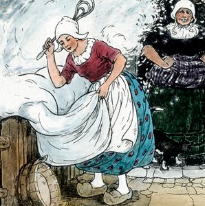 Irmãos Grimm - Contos de fadas - Mãe Hulda. Imagem datada de cerca de 1910. Arquivo Carl Simon de Carl Simon