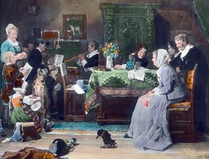 O Concerto em Família. Pintura do pintor alemão Fritz von Uhde (1848 - 1911) em 1881. Data da imagem: cerca de 1890. Arquivo Carl Simon de Carl Simon