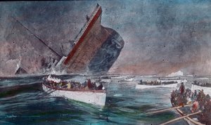 A viagem inaugural do Titanic 1912 - o naufrágio do Titanic - botes salva-vidas com sobreviventes do desastre do Titanic, ilustração