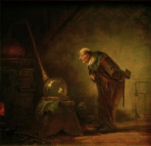 O alquimista com livro na mão esquerda de Carl Spitzweg